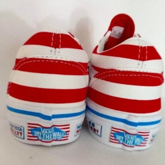 New Vans Old Skool Where's Waldo Red White Stripe Low Top Skate Sneaker Size 12K - Picture 10 of 13